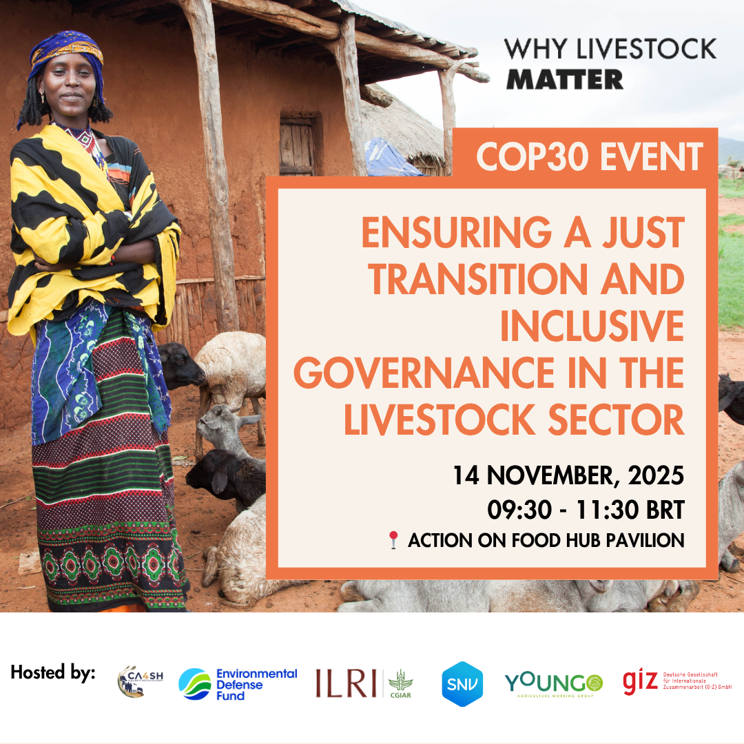 Event card for 'Ensuring a just transition and inclusive governance in the livestock sector' on 14 November 2025